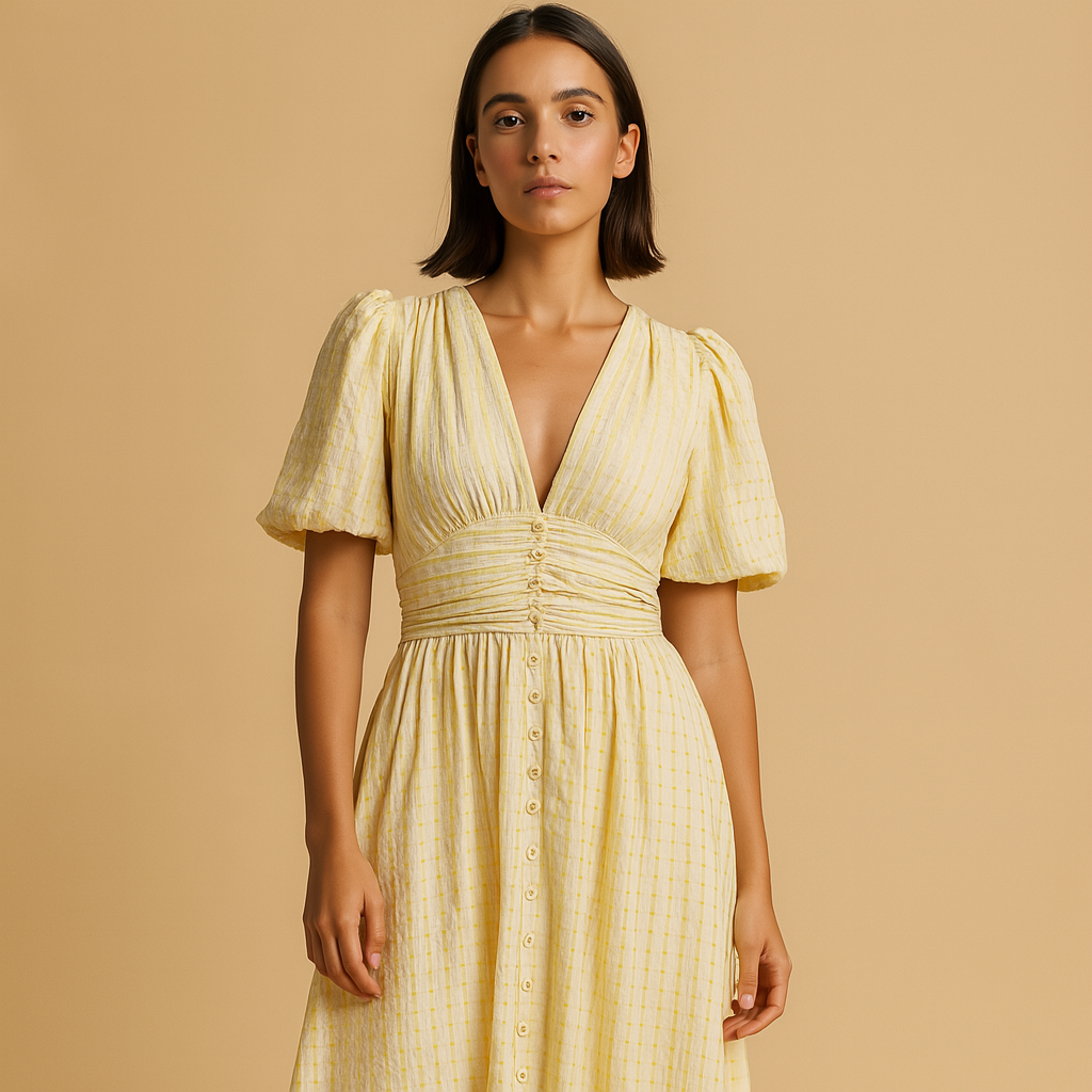 Flowy buttoned maxi dress with long sleeves for women | Danique