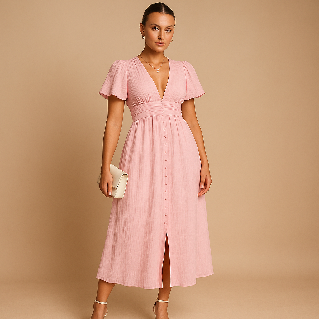 Flowy maxi dress for women with long sleeves and button-down design, perfect for casual days, elegant workwear, and formal occasions.