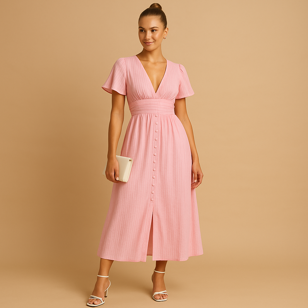 Flowy maxi dress for women with long sleeves and button-down design, perfect for casual days, elegant workwear, and formal occasions.