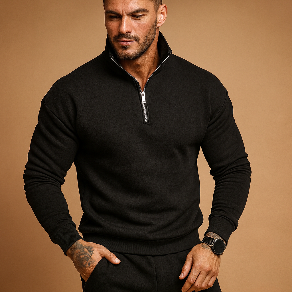 Modern half zip sweater for men with soft comfortable fit, ideal for autumn and winter casual or formal wear.