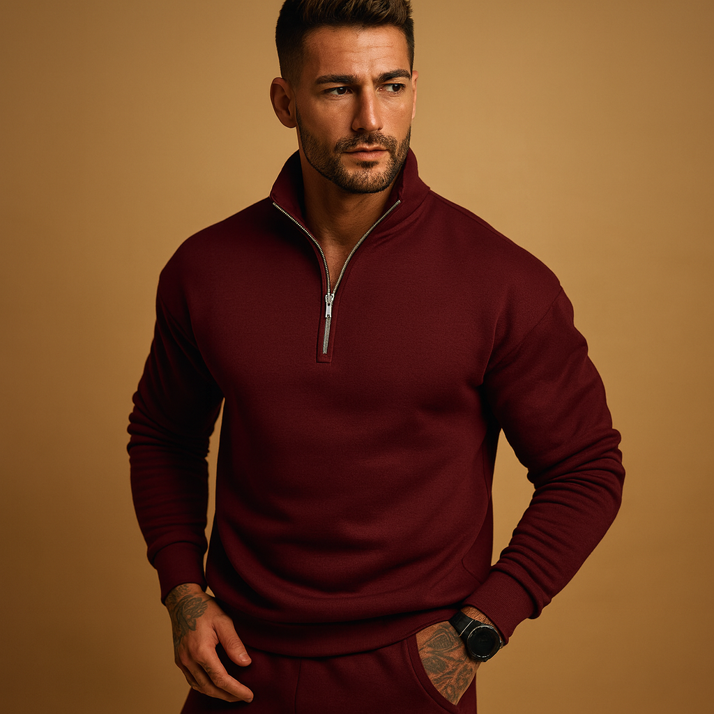 Modern half zip sweater for men with soft comfortable fit, ideal for autumn and winter casual or formal wear.
