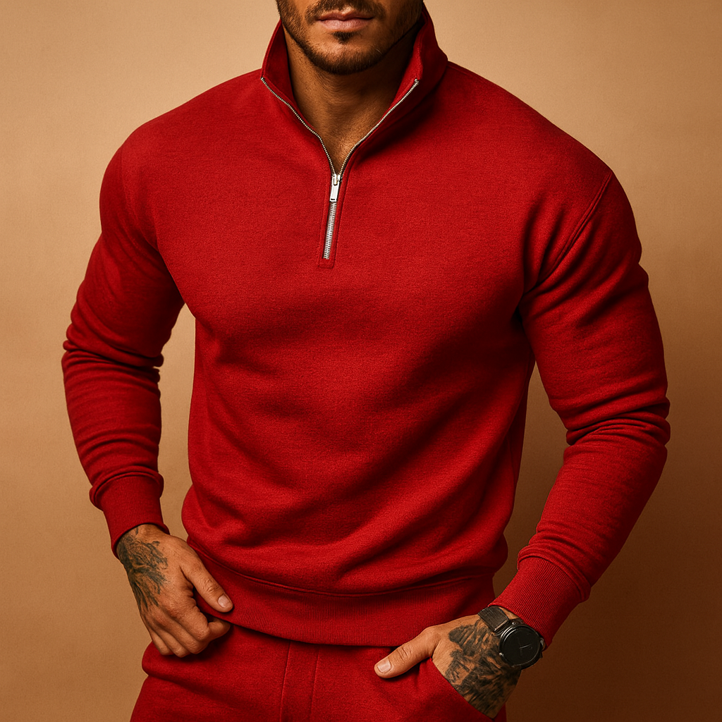 Modern half zip sweater for men with soft comfortable fit, ideal for autumn and winter casual or formal wear.