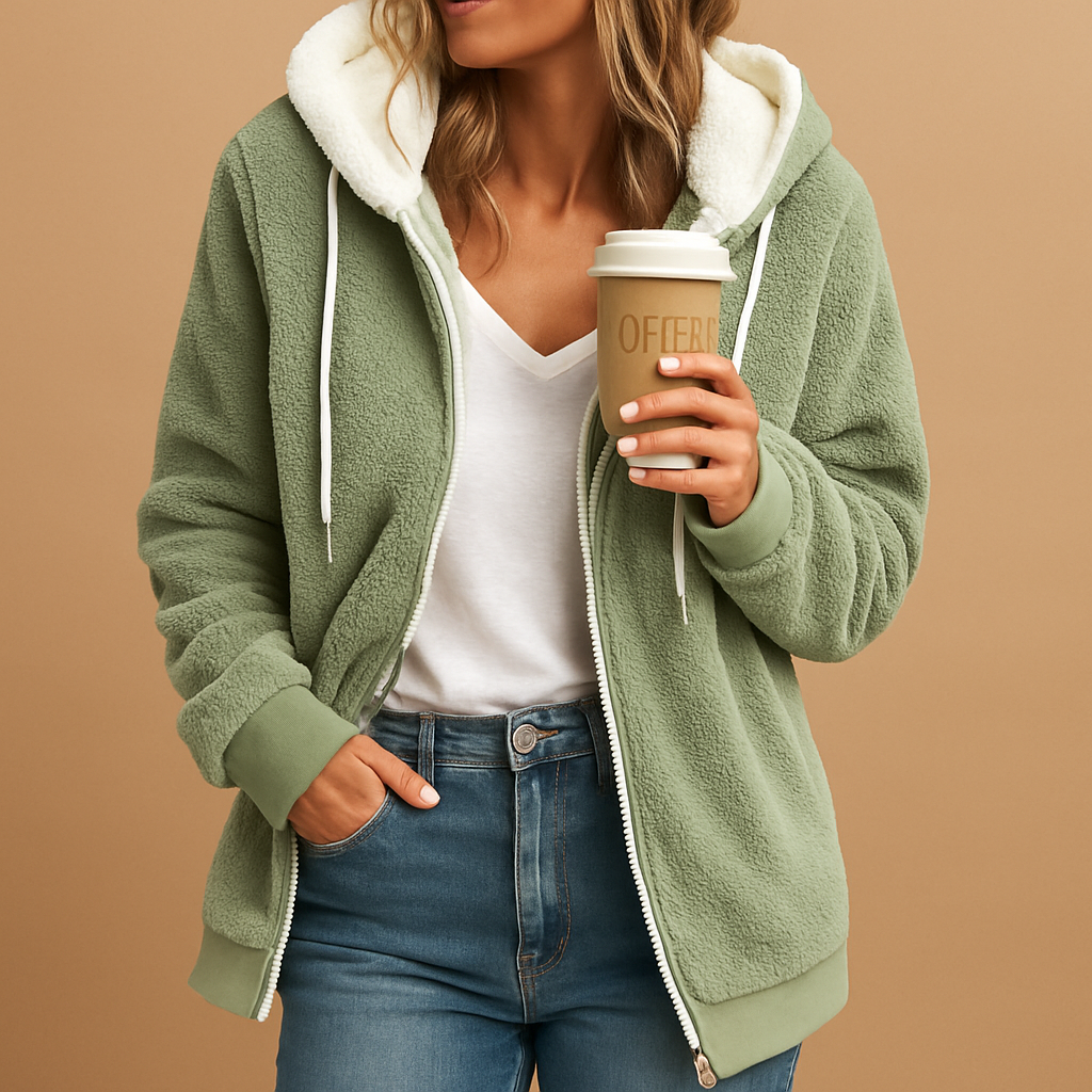 Hooded fleece cardigan for women in red, grey, and khaki with oversized fit, cozy fabric, and longline design perfect for autumn and winter.