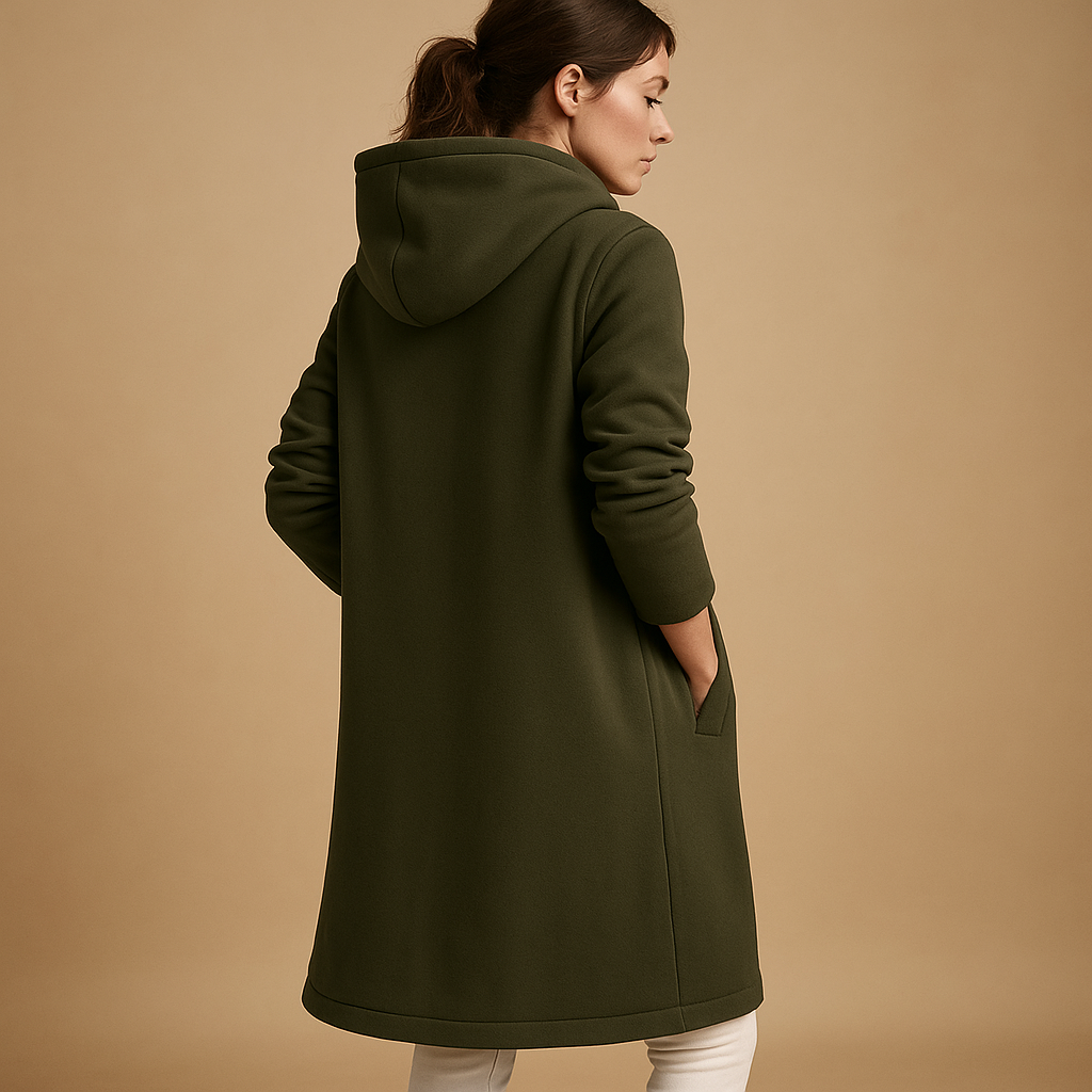 Women’s hooded zip-up sweatshirt jacket with relaxed fit, front pockets, and cozy hood for layering and casual wear.