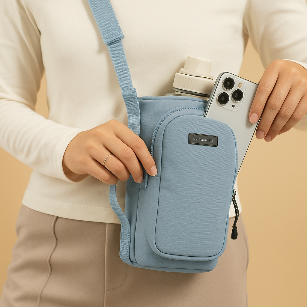 Women's insulated crossbody bottle bag with eco-friendly material, perfect for keeping drinks cool during outdoor adventures.
