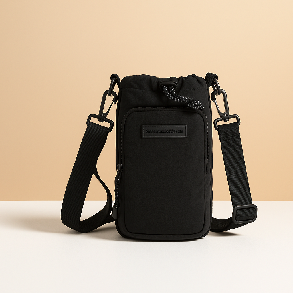 Women's insulated crossbody bottle bag with eco-friendly material, perfect for keeping drinks cool during outdoor adventures.