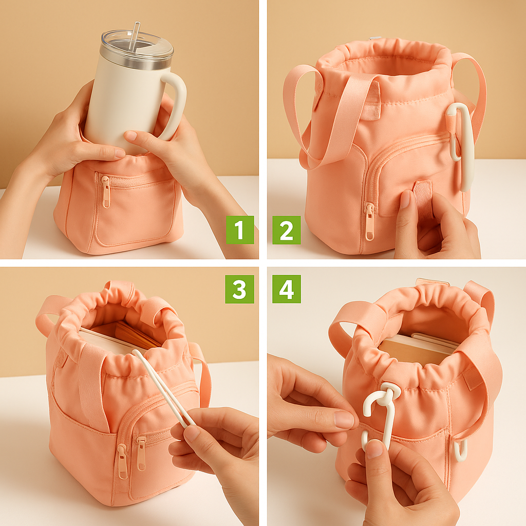 Women's insulated crossbody bottle bag with eco-friendly material, perfect for keeping drinks cool during outdoor adventures.