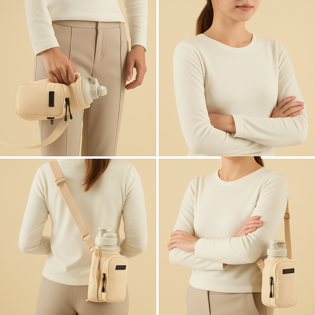 Women's insulated crossbody bottle bag with eco-friendly material, perfect for keeping drinks cool during outdoor adventures.