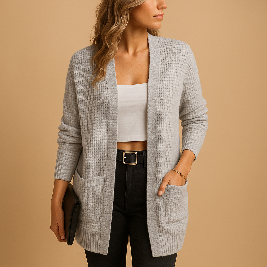 Knitted casual vest for women with unique texture and practical pockets, perfect for layering in everyday outfits.