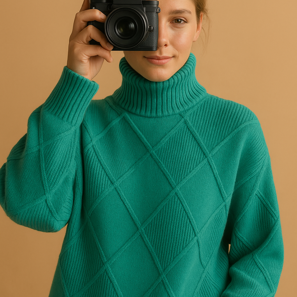 Women’s knitted turtleneck sweater in elegant design, ideal for everyday use and sustainably made for comfort and long-lasting style.