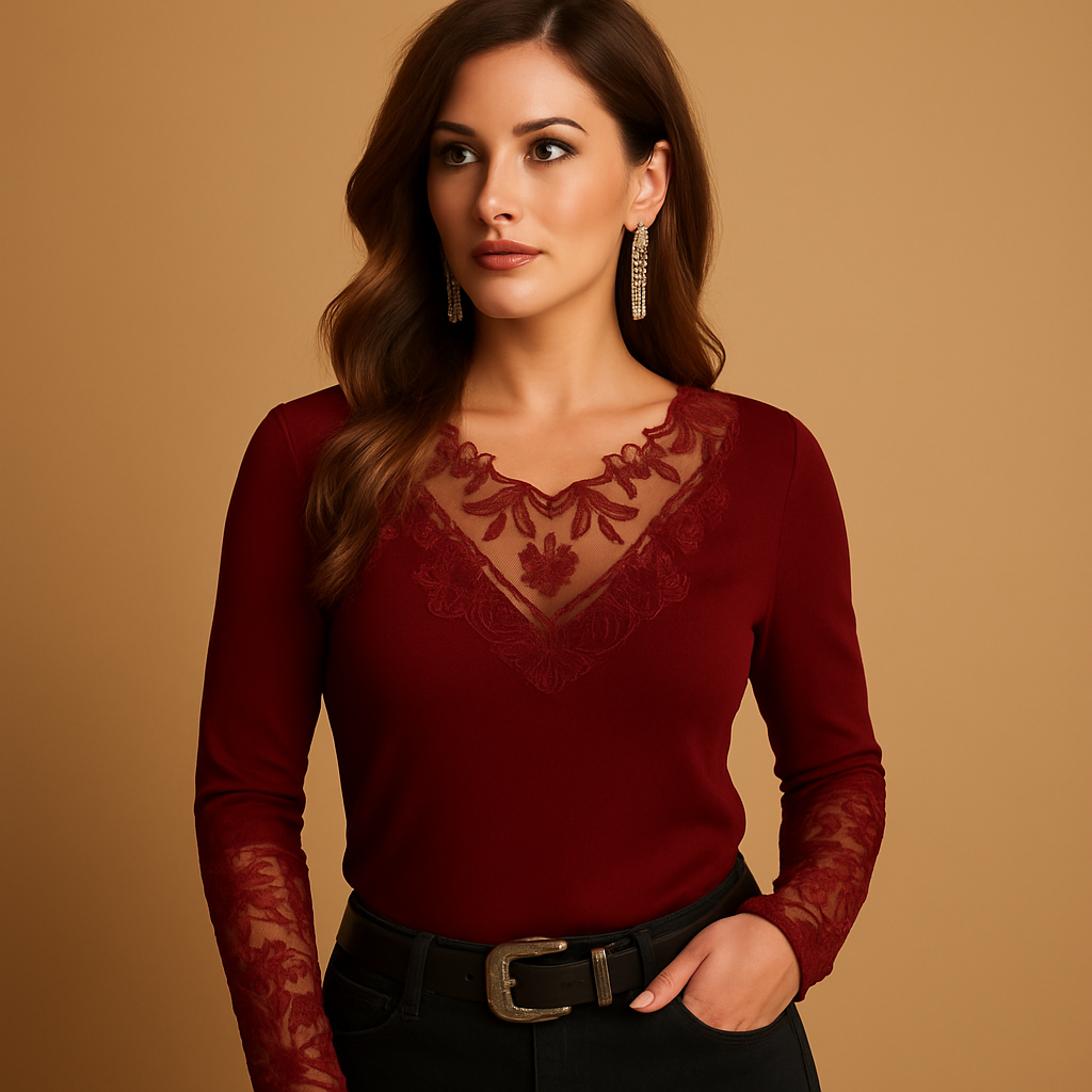 Lace blouse for women with a feminine tailored fit, available in various colors, ideal for casual and formal wear.