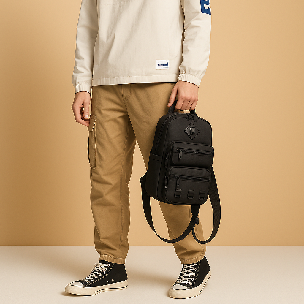 Large anti-theft crossbody bag for men with water-resistant Oxford cloth, multiple compartments, and padded tablet sleeve, ideal for travel and daily use.