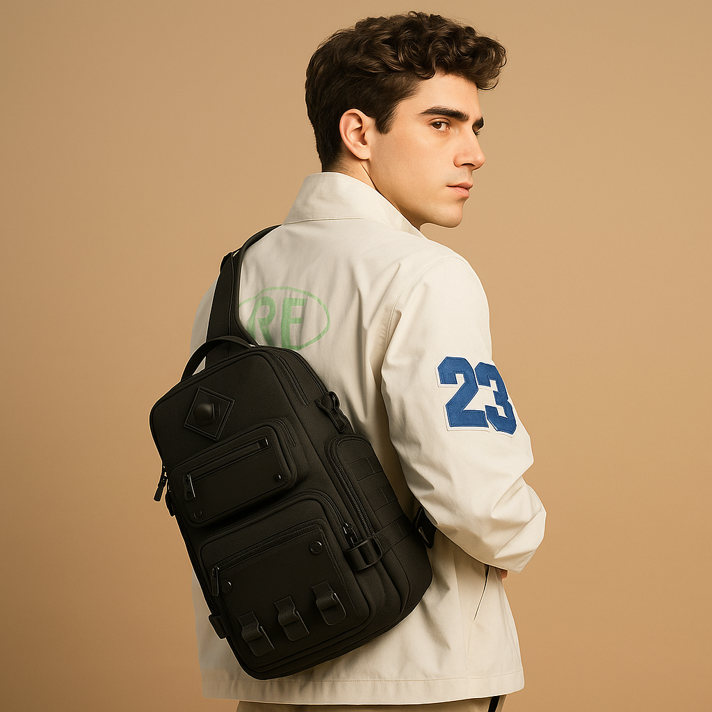Large anti-theft crossbody bag for men with water-resistant Oxford cloth, multiple compartments, and padded tablet sleeve, ideal for travel and daily use.
