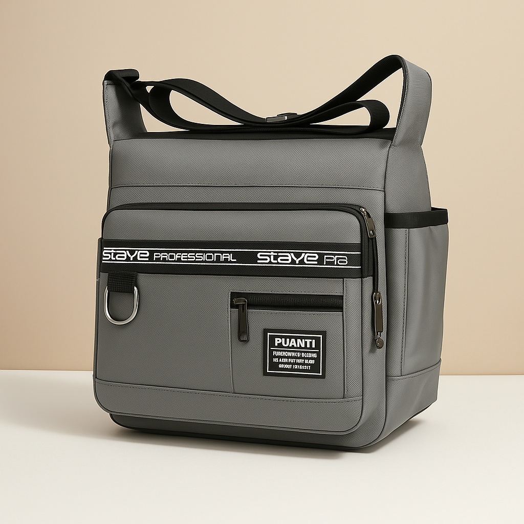 Men’s large anti-theft messenger bag with waterproof compartments, adjustable strap, and sleek black Oxford fabric for urban daily use