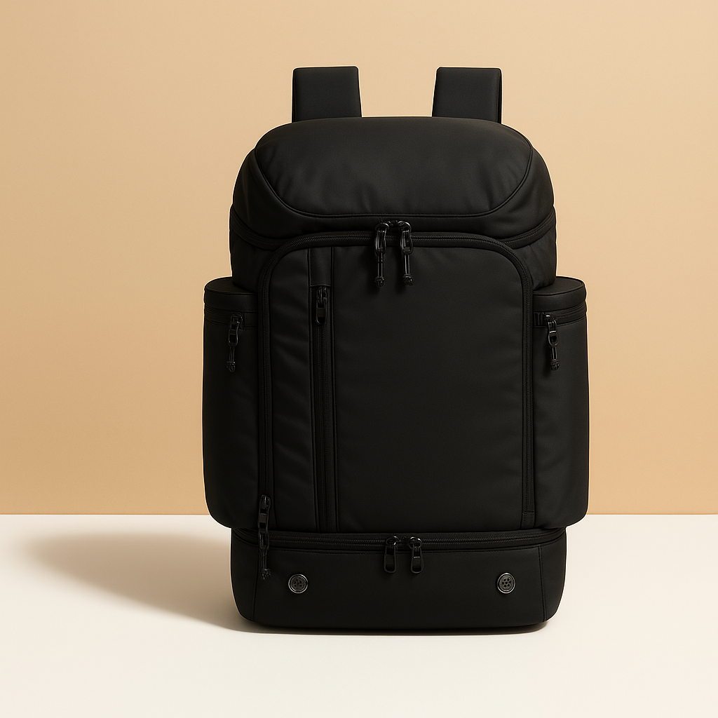 Large capacity hiking backpack for men featuring waterproof compartments, padded breathable straps, dedicated shoe compartment, and 45L spacious interior for outdoor adventures.