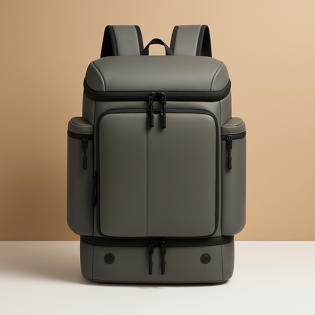 Large capacity hiking backpack for men featuring waterproof compartments, padded breathable straps, dedicated shoe compartment, and 45L spacious interior for outdoor adventures.