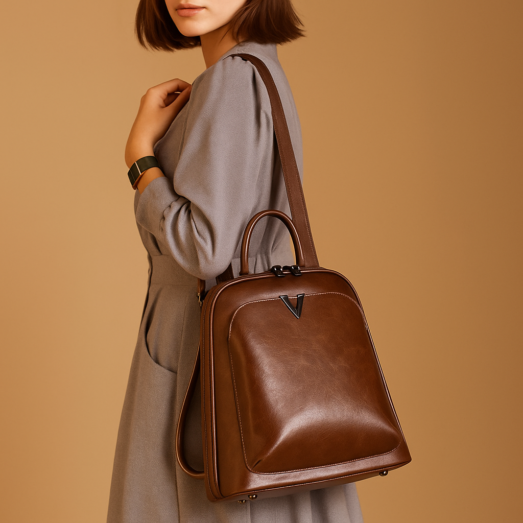 Convertible leather backpack handbag for women with soft shoulder straps and spacious interior, perfect for everyday wear and travel.