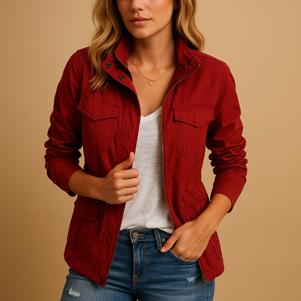 Modern lightweight women’s jacket with zipper and slim fit, perfect for casual wear and layering year-round.