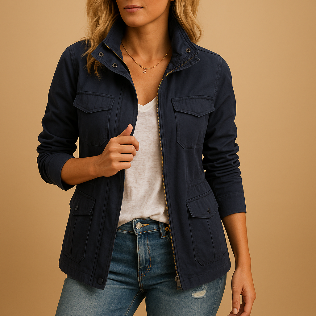 Modern lightweight women’s jacket with zipper and slim fit, perfect for casual wear and layering year-round.