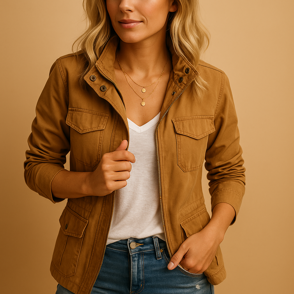 Modern lightweight women’s jacket with zipper and slim fit, perfect for casual wear and layering year-round.