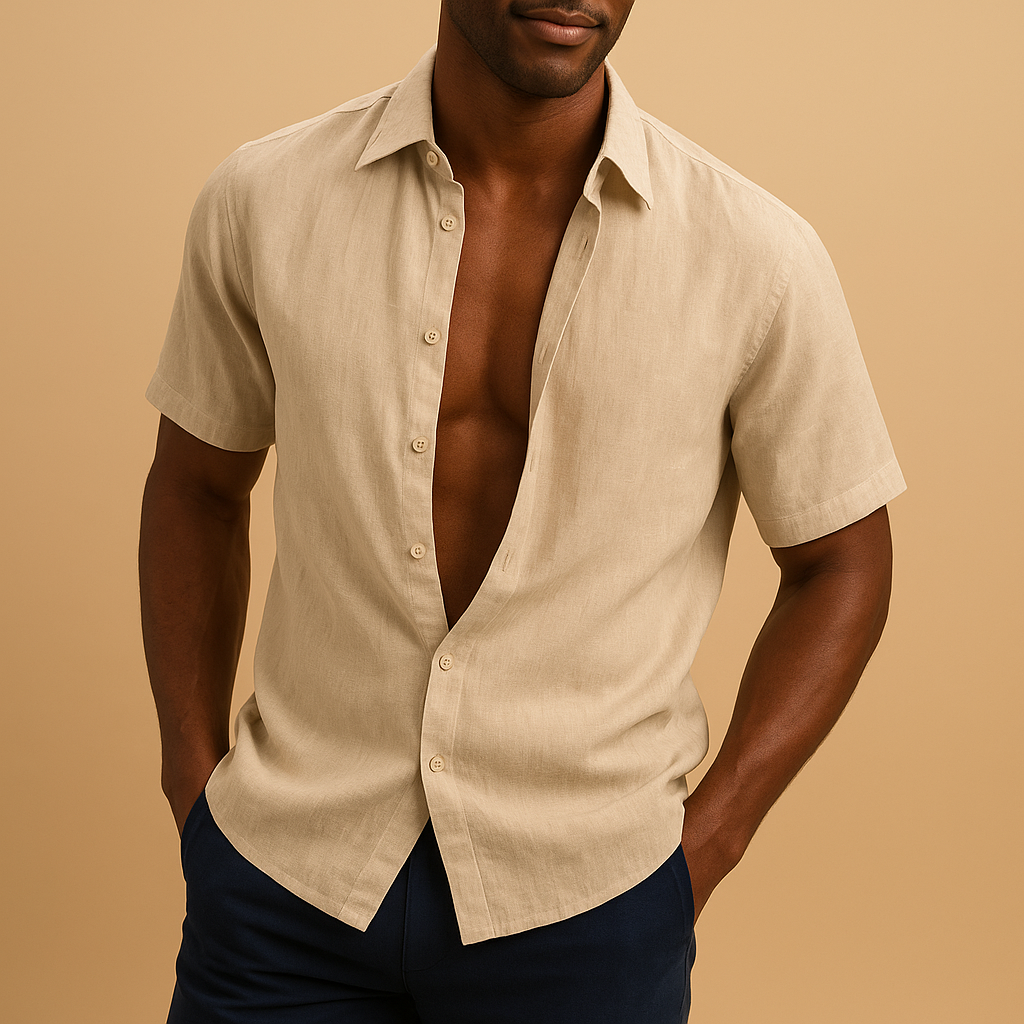 Lightweight linen shirt for men in breathable fabric with timeless design, ideal for casual weekends and business occasions.