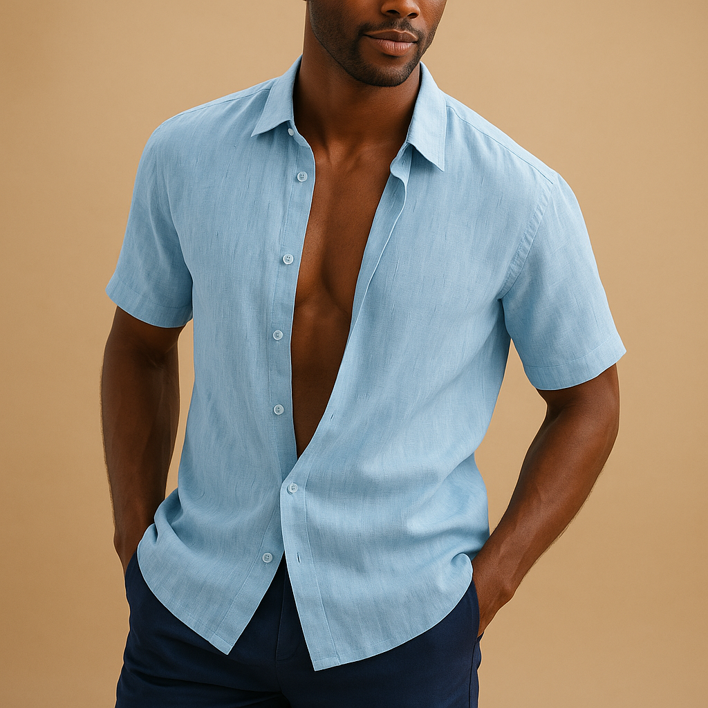 Lightweight linen shirt for men in breathable fabric with timeless design, ideal for casual weekends and business occasions.