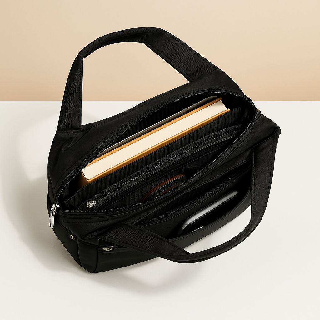 Lightweight messenger bag for women with multiple zippered compartments, hidden anti-theft pocket, and adjustable strap, ideal for travel and everyday use.