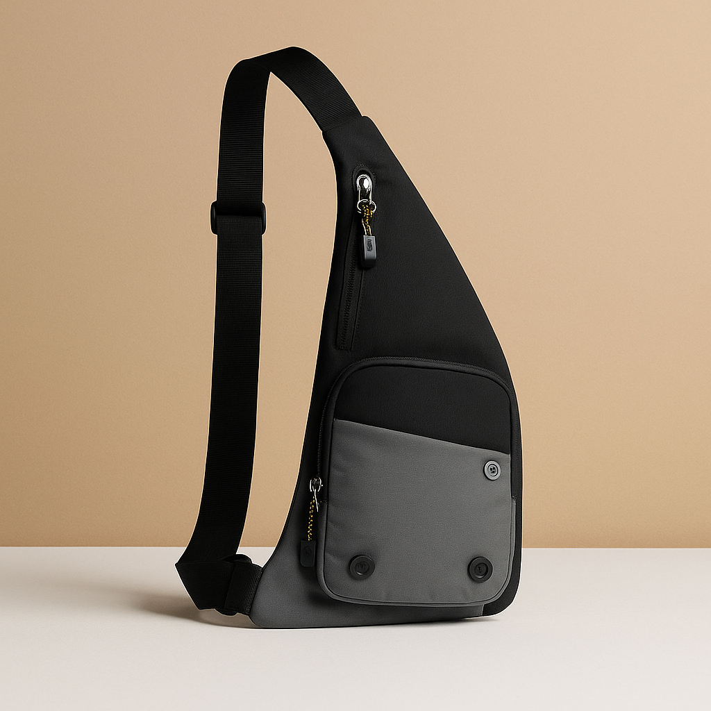 Lightweight nylon sling bag for men with zip compartments, buckle pocket, and adjustable strap—ideal for commuting, travel, and outdoor use.