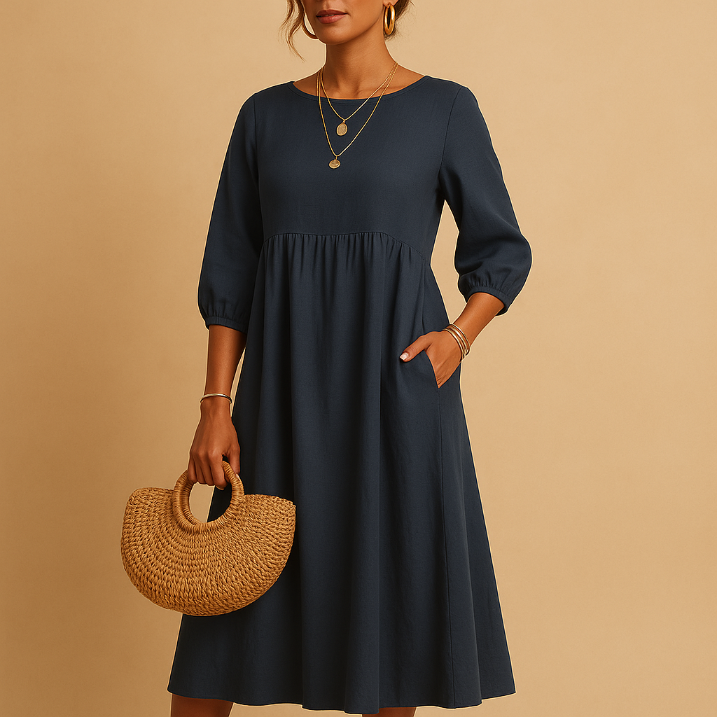Lightweight summer dress for women with flattering fit and casual-elegant design, ideal for sunny days and eco-conscious fashion.