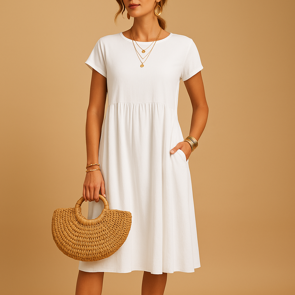 Lightweight summer dress for women with flattering fit and casual-elegant design, ideal for sunny days and eco-conscious fashion.
