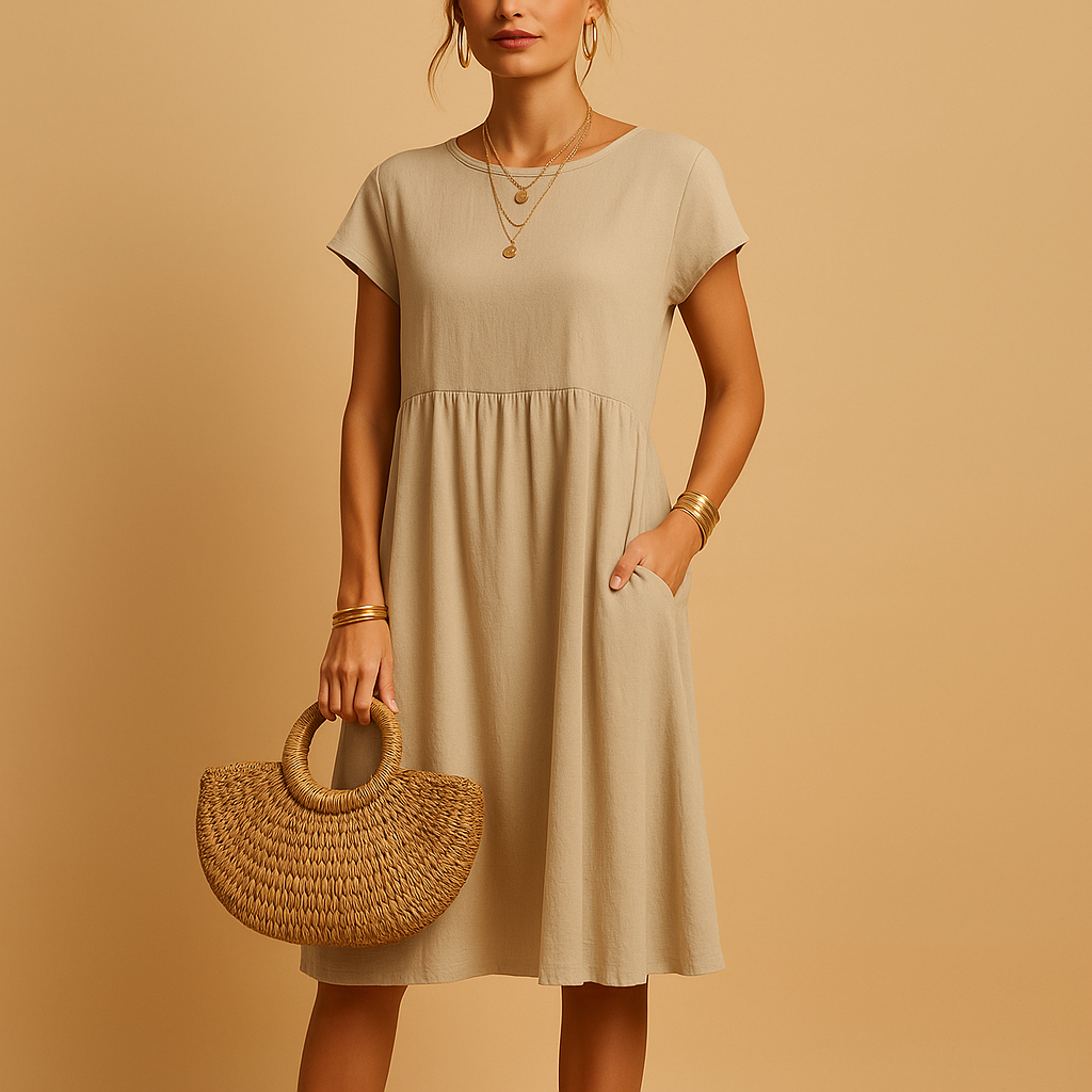 Lightweight summer dress for women with flattering fit and casual-elegant design, ideal for sunny days and eco-conscious fashion.