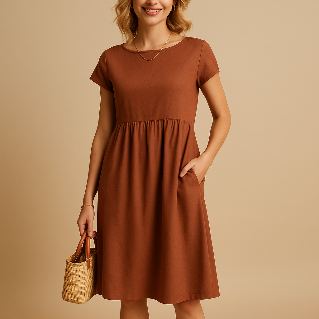 Lightweight summer dress for women with flattering fit and casual-elegant design, ideal for sunny days and eco-conscious fashion.