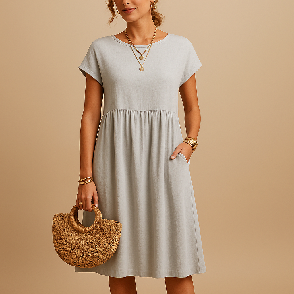 Lightweight summer dress for women with flattering fit and casual-elegant design, ideal for sunny days and eco-conscious fashion.