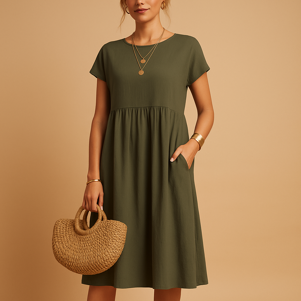 Lightweight summer dress for women with flattering fit and casual-elegant design, ideal for sunny days and eco-conscious fashion.