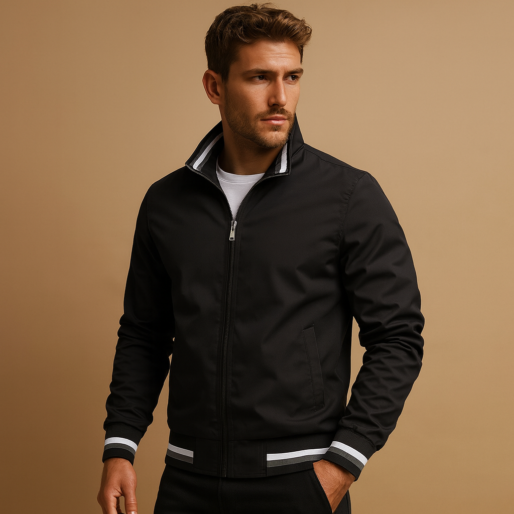Men’s lightweight summer jacket with breathable fabric, timeless design, and front zipper, perfect for casual and formal outfits during warm days.