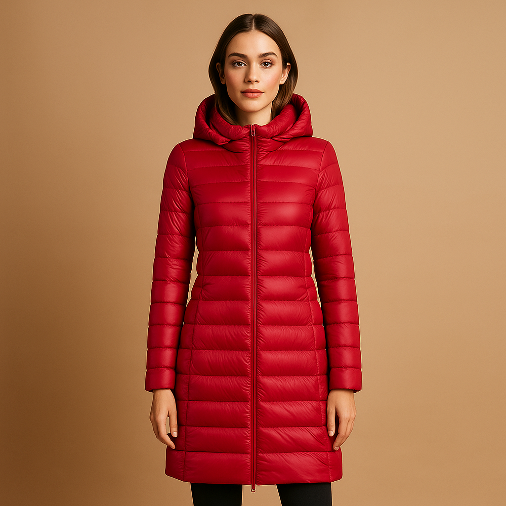 Lightweight padded winter jacket for women with long sleeves and a modern fit, ideal for cold weather and everyday use.