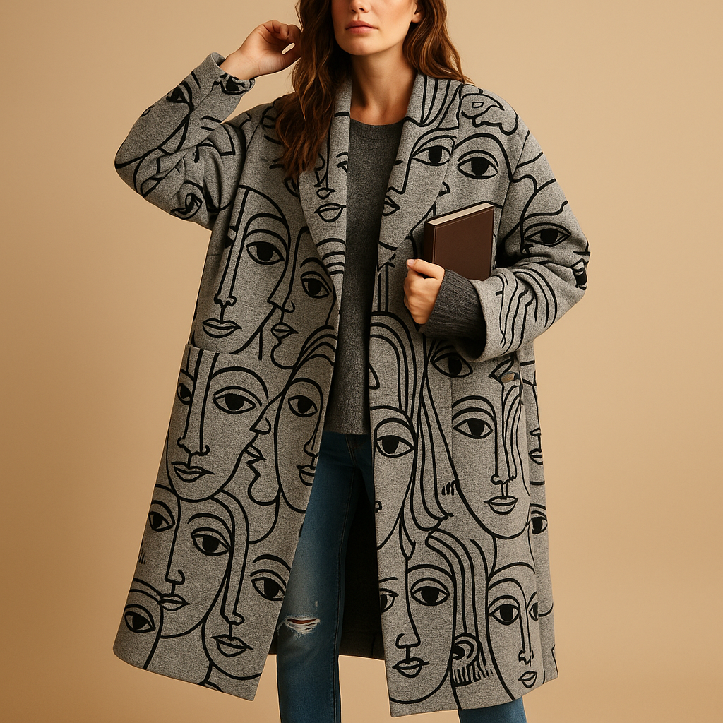 Elegant long autumn coat for women with practical pockets and a relaxed fit, ideal for stylish everyday wear in cooler seasons.