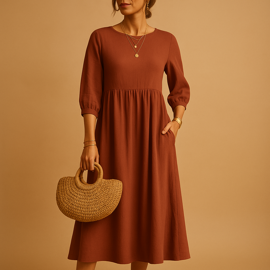 Long casual chic dress for women with relaxed fit and round neckline, perfect for spring, summer, and everyday wear.