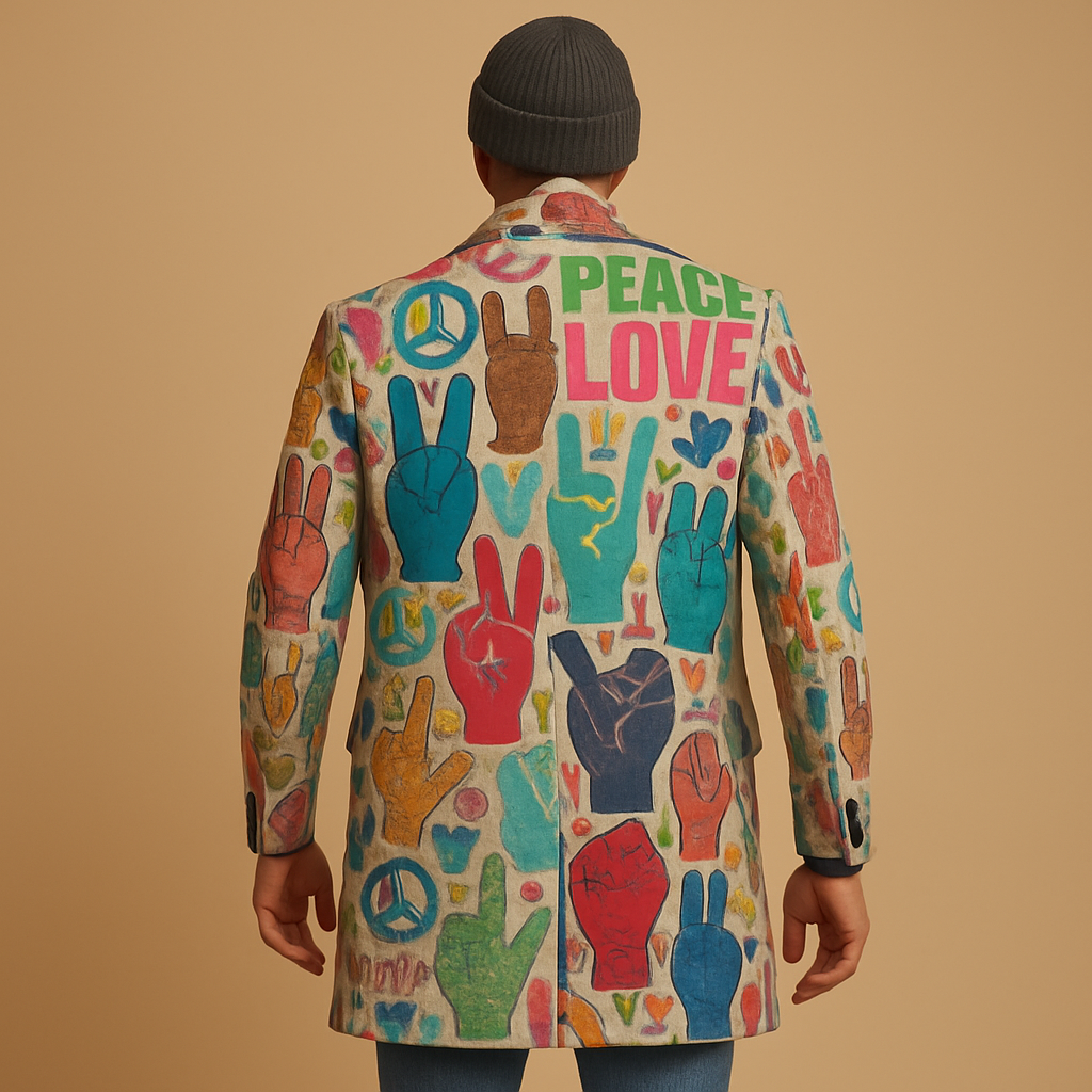 Men’s long coat with a graphic pattern and modern design, offering style and protection for work, evenings, or daily wear.