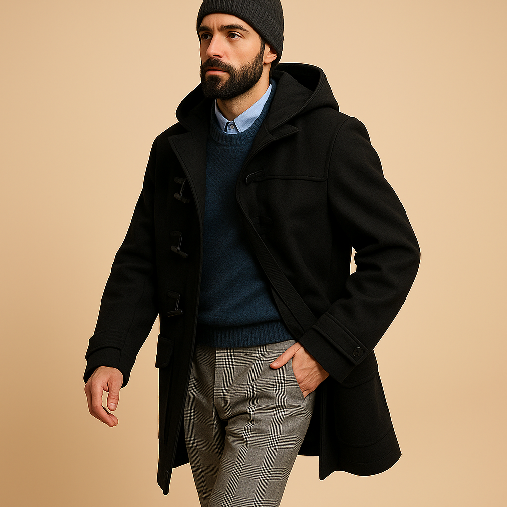 Men’s long winter coat with a stylish design, providing warmth and comfort for work, winter walks, and daily wear.