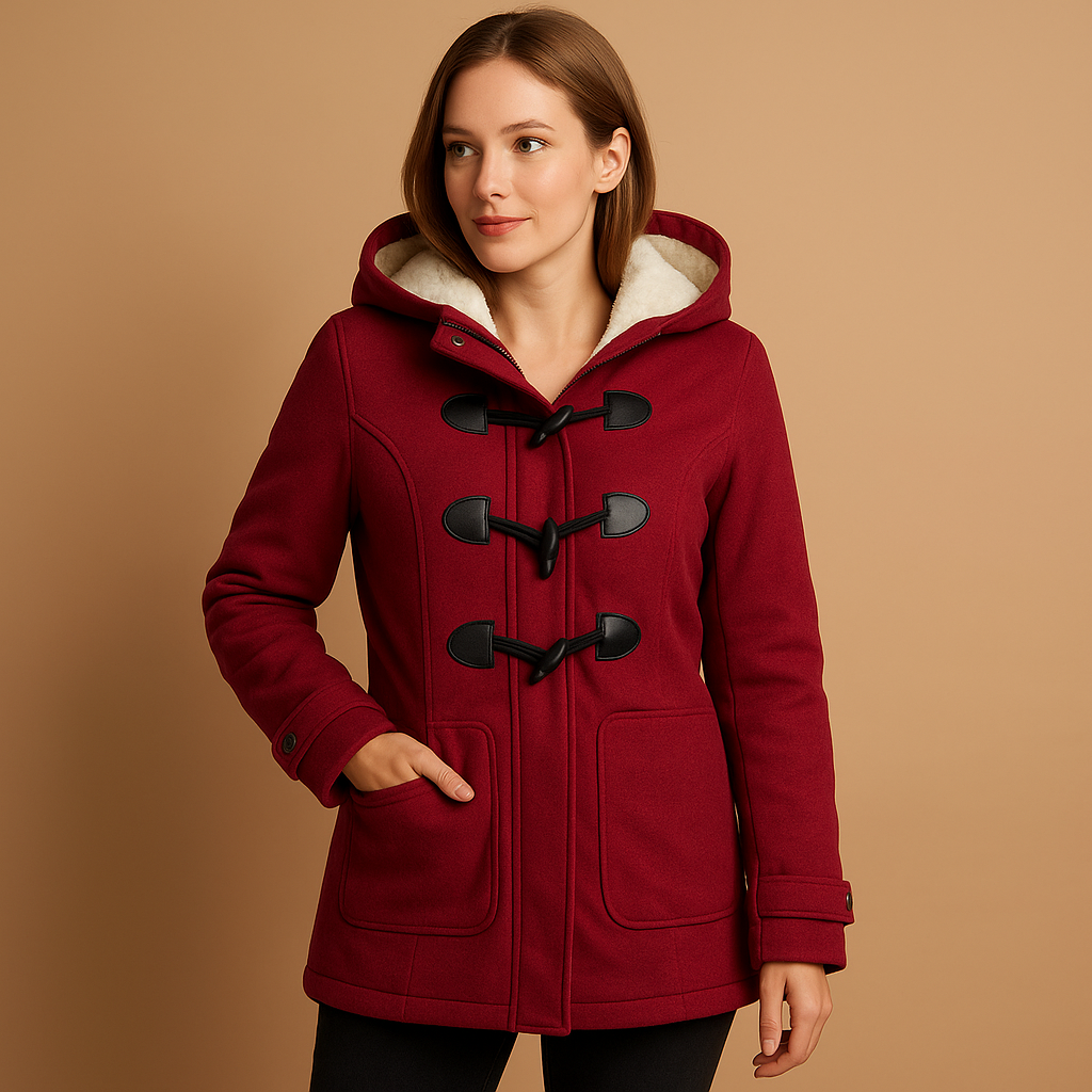 Long winter coat with hood for women in black and khaki, elegant cut, designed for warmth and style during cold weather