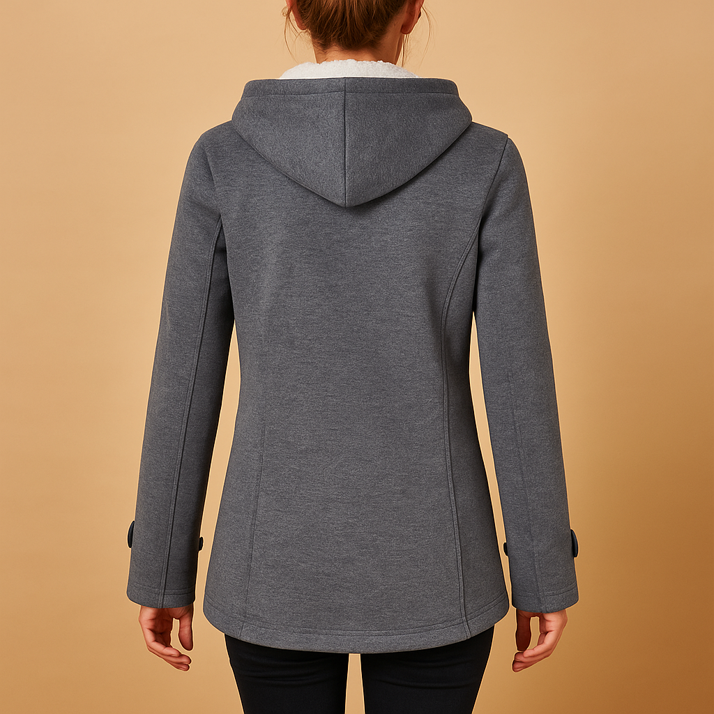 Long winter coat with hood for women in black and khaki, elegant cut, designed for warmth and style during cold weather