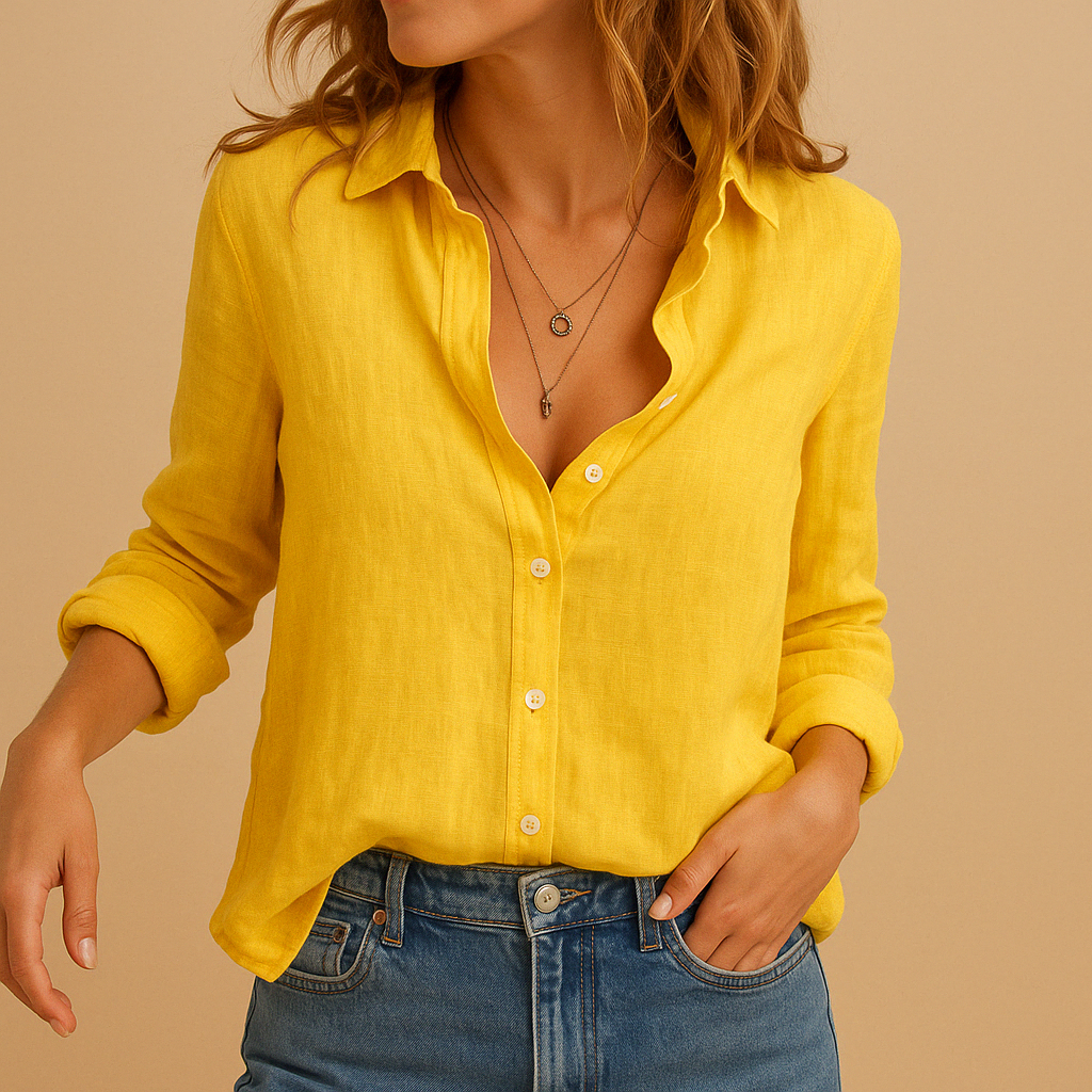 Loose-fit women’s casual blouse with breathable fabric, perfect for fall and spring wear, available in seasonal and neutral colours for versatile styling.