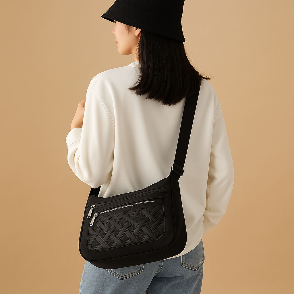 Luxury anti-theft messenger bag for women with zippered compartments and hidden pocket, perfect for travel and everyday use.