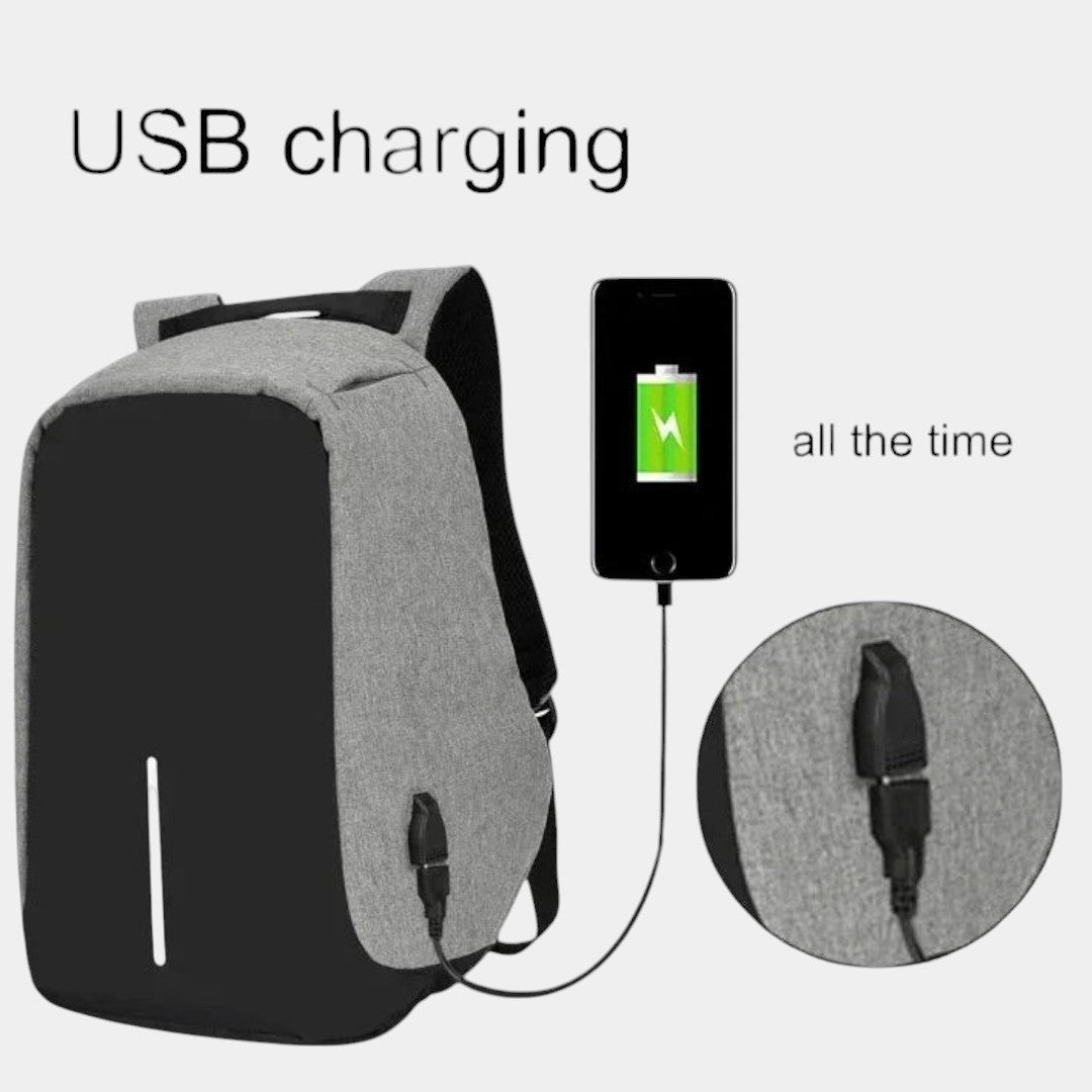 Men’s anti-theft laptop backpack with USB charging, hidden back-zipper, spacious compartments, and water-resistant design for commuting or travel