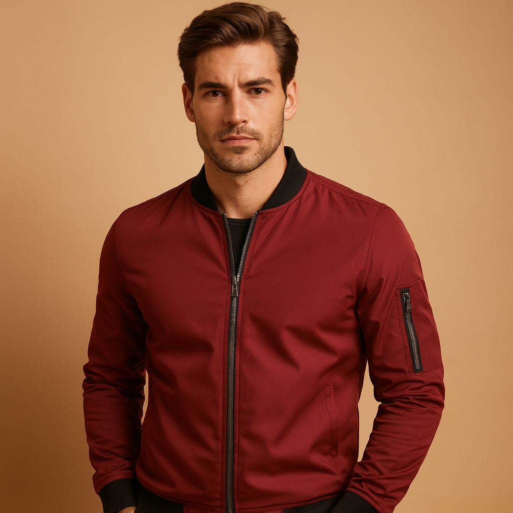 Men’s bomber jacket with zipper, lightweight and durable, perfect for casual wear and versatile styling in any season.
