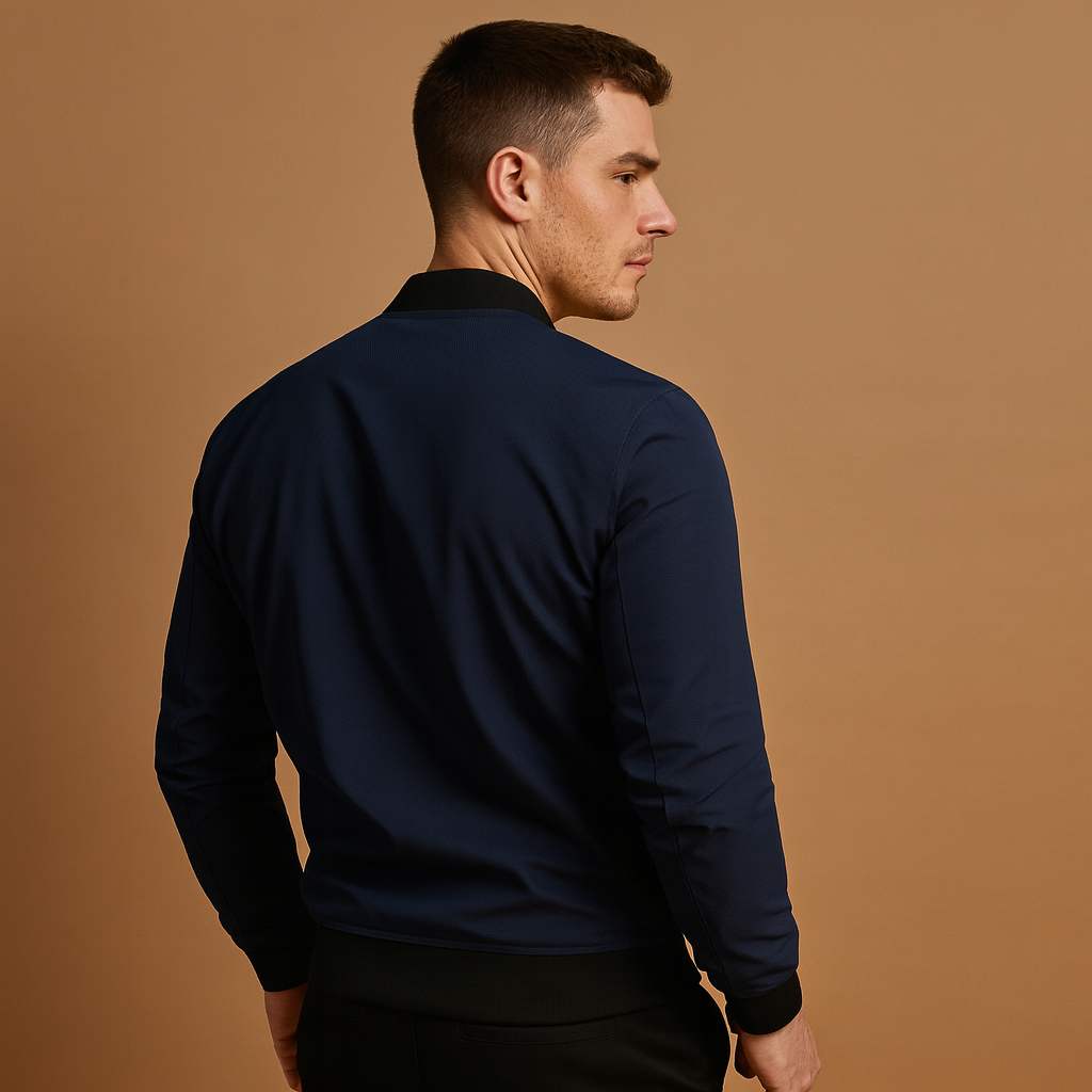 Men’s bomber jacket with zipper, lightweight and durable, perfect for casual wear and versatile styling in any season.