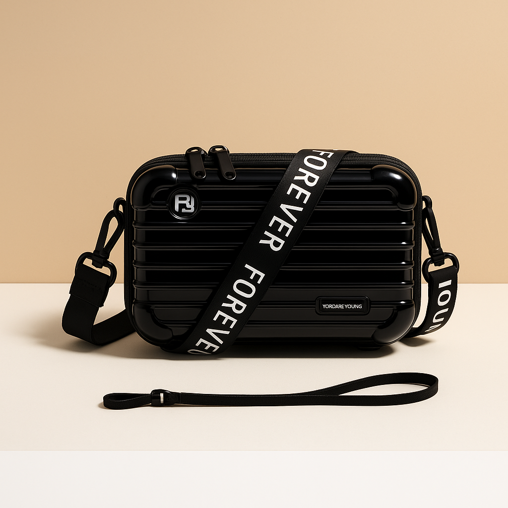 Stylish mini suitcase crossbody bag for women, durable and lightweight, perfect for daily essentials and fashion-forward looks.