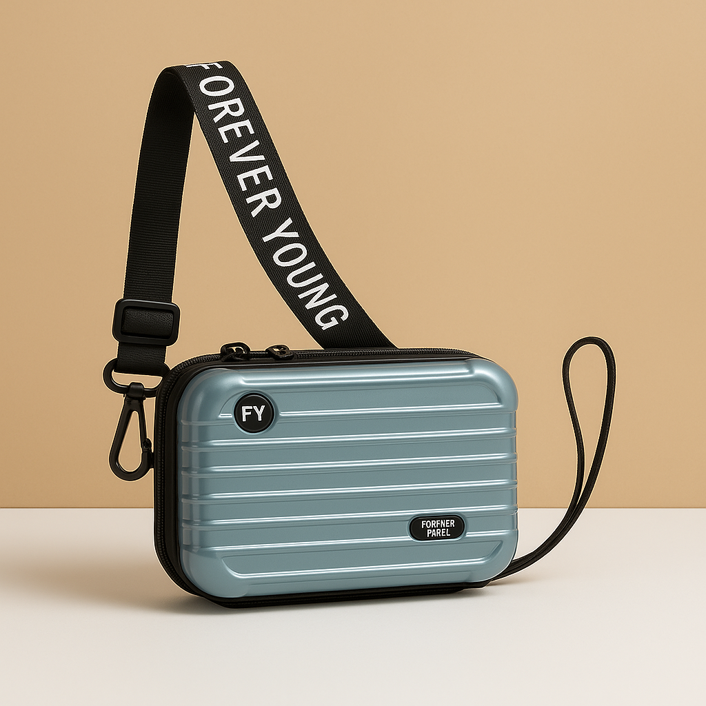 Stylish mini suitcase crossbody bag for women, durable and lightweight, perfect for daily essentials and fashion-forward looks.