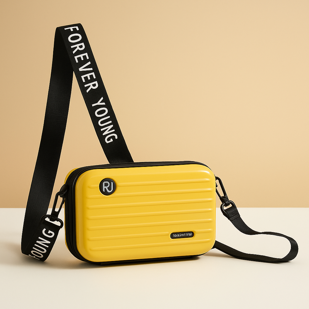 Stylish mini suitcase crossbody bag for women, durable and lightweight, perfect for daily essentials and fashion-forward looks.
